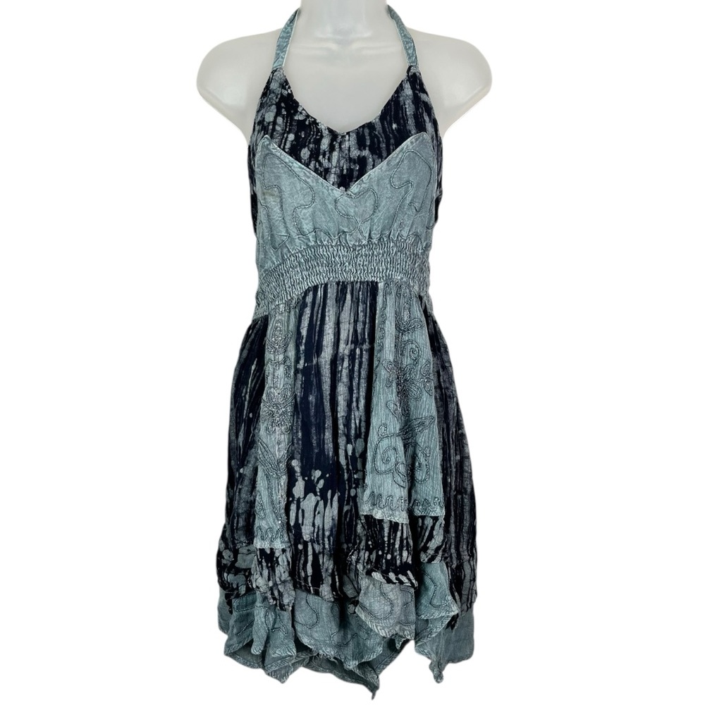 Vintage Y2K Fairycore Metallic Asymmetrical Hem Halter Dress Made in India OS